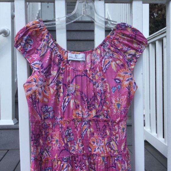 The Fox and the Mermaid Pink Floral Smocked Tiered Cotton Maxi Dress M Boho New - Picture 4 of 10